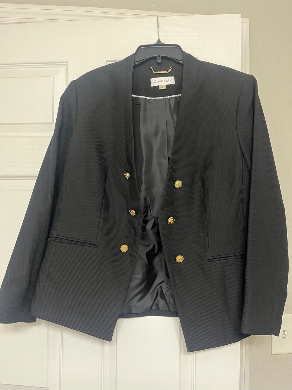 Calvin Klein Black Double-Breasted Blazer with Gold Buttons